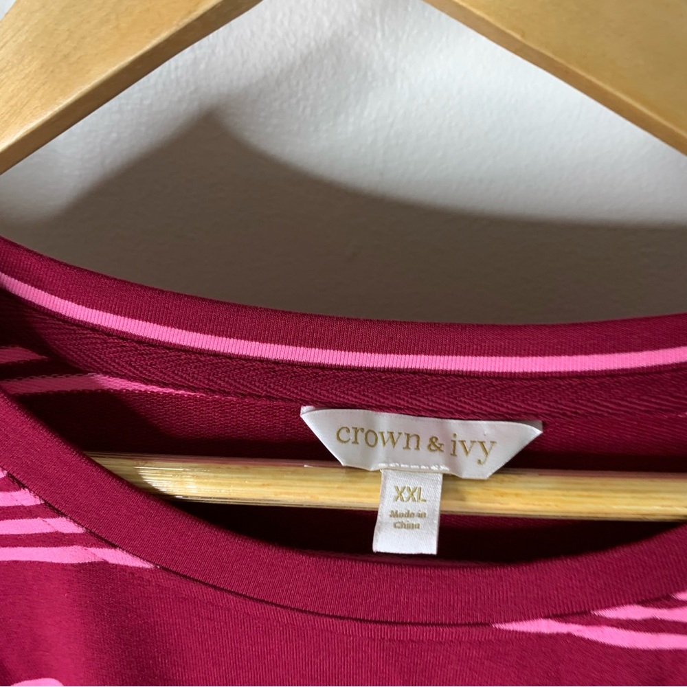 Crown & Ivy Burgundy and Pink Striped Long Sleeve Top - Picture 3 of 7